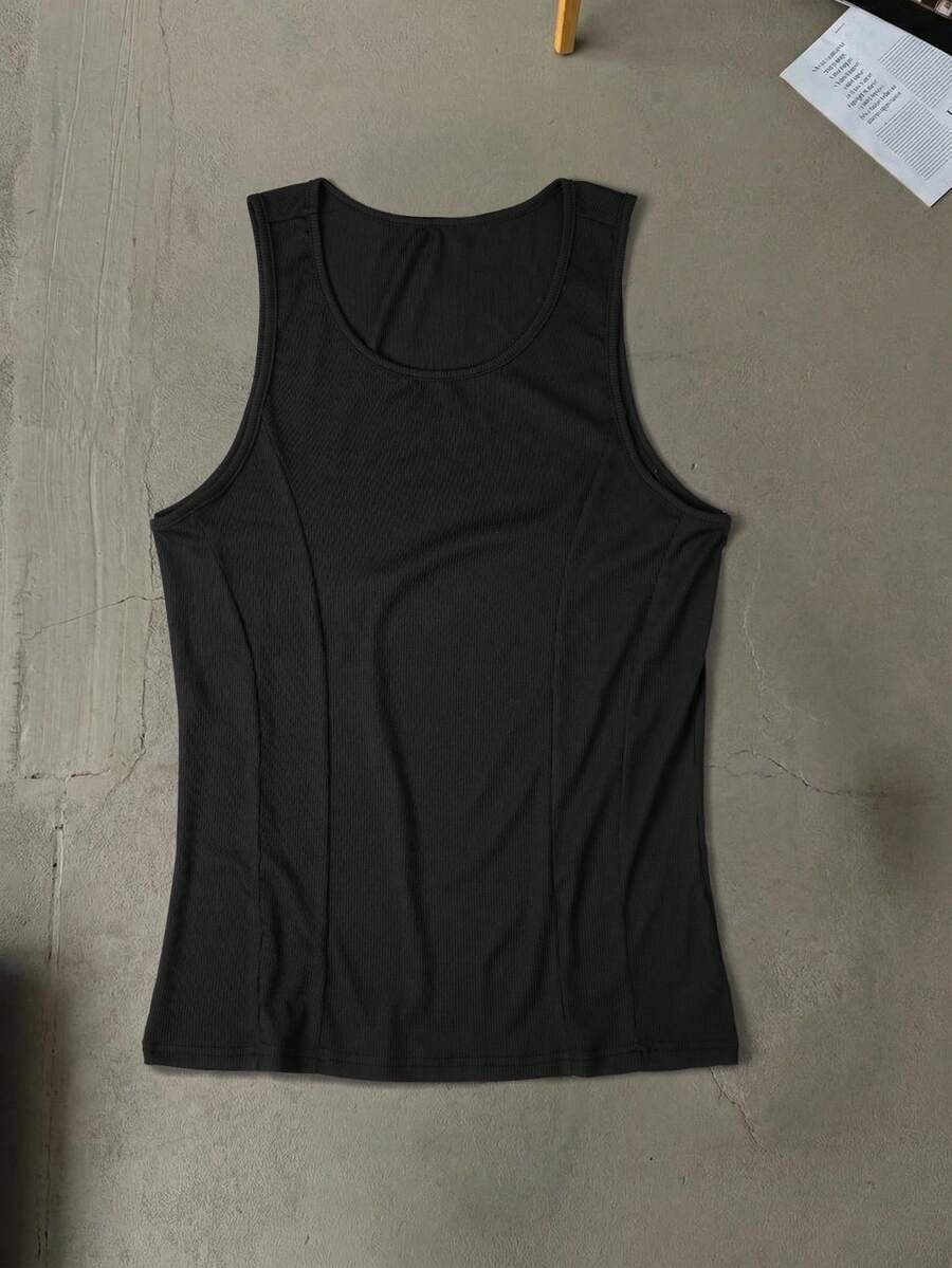 Tank Top Ribbed - Mens Solid Color Crew Neck Ribbed